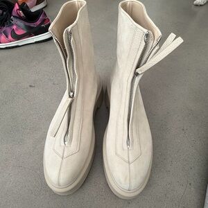 The Row Zipped Boot in beige grained nubuck leather 40.5